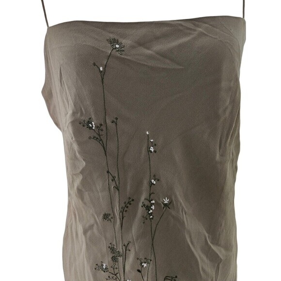 Express Vintage 100% Silk Y2K Olive Green Embroidered Dress Size 12 - Picture 1 of 11